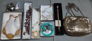 Lot Of Box Jewelry & Goldtone Evening Bag