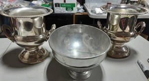 2-Champagne Buckets & Large Oval Footed Bowl