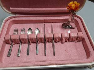Vintage Lucite Flatware Chest (16x11), Budvase Crafted From Old Spoon & Knife Handle (Marked 1936), 6 Pcs, NWA (Airline Flatware)