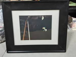 Framed Print Of Dog Barking At The Moon 18x15