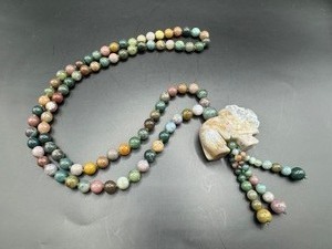 Mixed Glass Bead Necklace with Stone Pendant