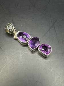 Sterling Amethyst Checkboard Pendant