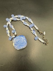 Super Cool Opalescent Moonstone Carved Flower Necklace