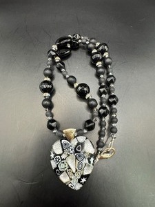 Super Cool Black and White Heart Glass Bead Necklace