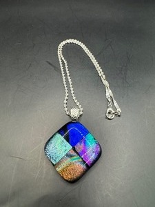 Iridescent Art Glass and Sterling Necklace