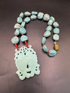 Turquoise Necklace with Carved Pendant