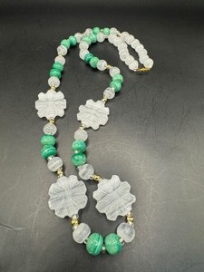 Clear Flower and Green Bead Necklace