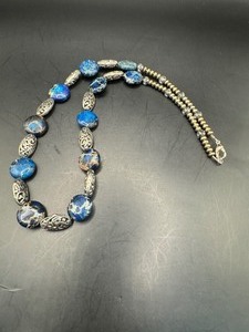 Blue Sediment and Silver Tone Necklace