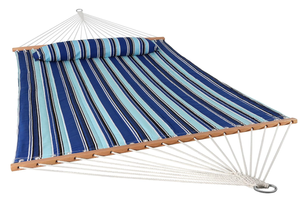 lot 216 image: Sunnydaze Outdoor Quilted Fabric Hammock - Two-Person with Spreader Bars - Heavy-Duty 450-Pound Capacity - Catalina Beach
