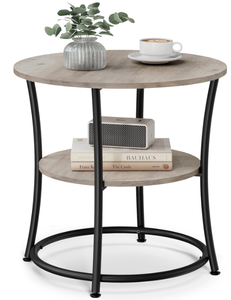 lot 151 image: VASAGLE Side Table, Round End Table with 2 Shelves for Living Room