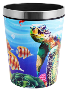 lot 187 image: Engree Sea Turtle Trash Can, 12 Liter2.6 Gallon PU Leather Trash Cans