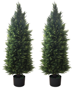 lot 247 image: Artificial Topiary Tree 2-Set - Beautiful Realistic Faux Cedar Pines