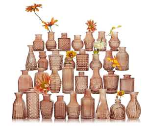 lot 267 image: Glass Bud Vase Set of 32 Pcs, Small Glass Vases for Flowers, Amber