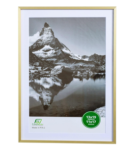 lot 273 image: FrameWorks 13x19 Matted to 11x17  Deluxe Brass Gold Aluminum Picture Frame with Tempered Glass and Removable Mat