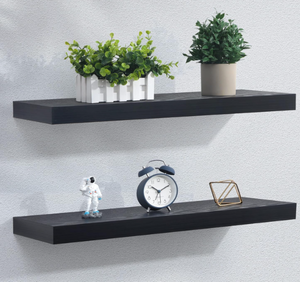 lot 279 image: Floating Shelves - 2 Pack 9 Inch Rustic Wooden Wall Shelves 24 W x 9 D x 1.6 H - Rustic Black