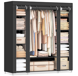 lot 280 image: SONGMICS Closet Wardrobe, Portable Closet for Bedroom, Clothes Storage Organizer, 59 x 17.7 x 69 Inches, Black