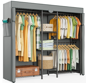 lot 70 image: LEHOM G6C Heavy Duty Clothes Rack with Cover, Wire Garment Rack