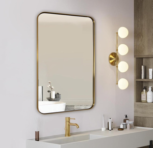 lot 72 image: ANDY STAR Gold Bathroom Mirror for Wall, 20x28 Brushed Brass Metal Rounded Corner Rectangle Mirror