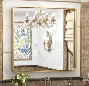 lot 98 image: TokeShimi 36x36 Inch Gold Bathroom Vanity Mirror for Wall Rectangle Mirror with Non-Rusting