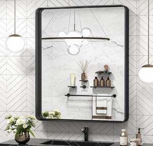 lot 412 image: TokeShimi 36 x 30 Inch Black Bathroom Mirror for Wall Vanity Mirror with Non-Rusting Aluminum Alloy Metal Frame