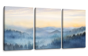 lot 414 image: Foggy Forest Canvas Wall Art Landscape Mountain Wall Art Size 24x 36x 3pcs