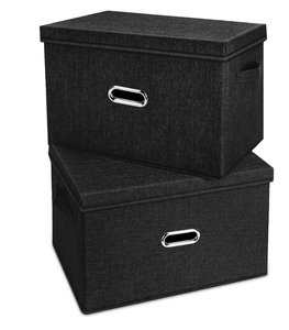 lot 425 image: Valease Large Linen Fabric Foldable Storage Bins with Removable Lid and Handles, 2pack