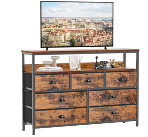 lot 426 image: Furologee TV Console Table, TV Stand with 7 Storage Drawer