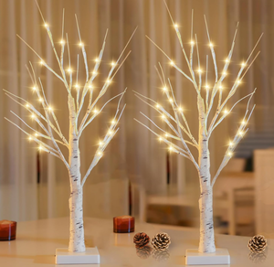 lot 436 image: 2-Pack 2FT Lighted Birch Tree for Home Decor with Timer
