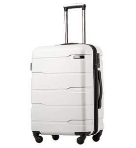 lot 576 image: Coolife Luggage Expandable Suitcase PCABS Spinner Built-In TSA lock Carry on (white, L(28in)
