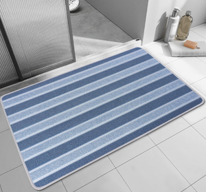 lot 579 image: Super Absorbent Bath Mats for Bathroom Non Slip (Stripe Pattern, Blue 31.5 L X 19.7 W)