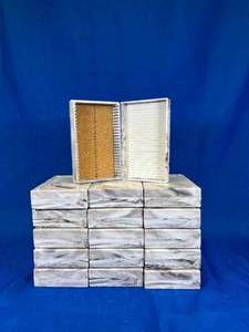 lot 9 image: 16 -  Microscope Slide Box With Cork Interior, Black and While Marbled Plastic (Holds 25 Slides)