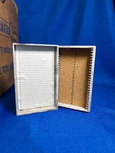 lot 30 image: Case of 72 - Microscope Slide Box With Cork Interior, Black and While Marbled Plastic (Holds 25 Slides)