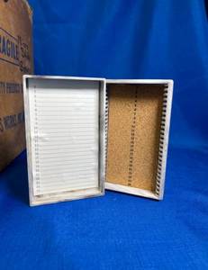 lot 54 image: Box of 72 - Microscope Slide Box Holders With Cork, 25 Spots Per Container, Black and White Plastic Outer
