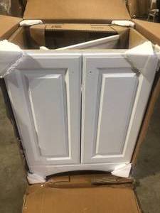 Glacier Bay 24 in. W x 19 in. D x 35 in. H Single Sink Freestanding Bath Vanity in White with White Cultured Marble Top Customer Returns See Pictures