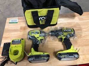 RYOBI ONE HP 18V Brushless Cordless 12 in. DrillDriver and Impact Driver Kit w(2) 2.0 Ah Batteries, Charger, and Bag Customer Returns See Pictures