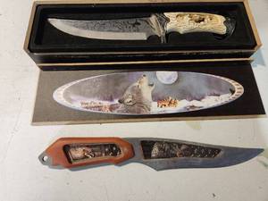 lot 3 image: 2 Hand Carved Knives 11 Long with 6.5 Blade