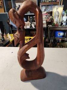 lot 47 image: Kenyan Hand Carved Wood Kiss of Lovers Sculpture