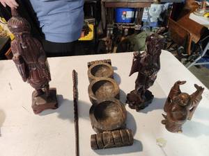 lot 48 image: Variety of Hand Carved Wood Asian Sculptures