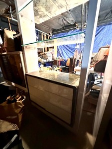 lot 82A image: White Display Shelves with LED Lights and Glass Shelves  - Items on Shelves not Included