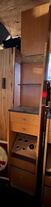 lot 86 image: Hair Salon Station with Three Shelves, Two Drawers, and Sliding Tools Tray and Drawers