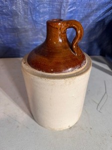lot 90 image: Antique Stoneware Pottery Jug Two Tone with Handle