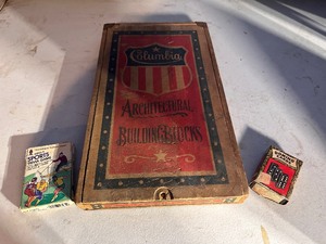 lot 110 image: Vintage Columbia Architectural Building Blocks, Series 5 Sports Trivia Game, & Vintage Domino Cards