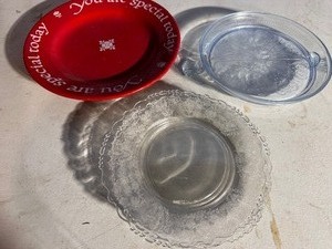 lot 140 image: Variety of Vintage Plates including You Are Special Today Plate and Pressed Glass Decorative Cake Plates
