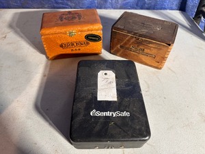lot 174 image: Two Vintage Cigar Boxes and Security Lock Box Small Safe