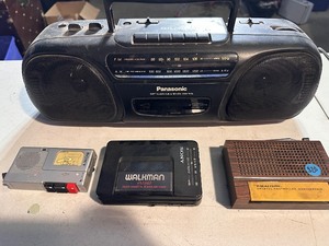 lot 314 image: Retro Personal Electronics - Panasonic Boom Box, Walkman, Realistic Weather Radio& Sony Voice Recorder