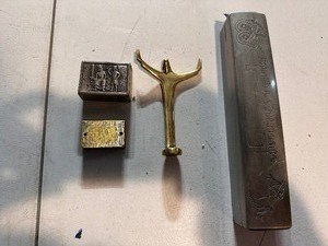 lot 319 image: Vintage Metal Matchstick Boxes, Christ Figurine, & Birth Certificate Box