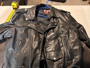 lot 328 image: Mens Vintage Iron Hides Black Leather Biker Jacket Size 48