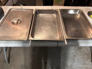 lot 333 image: Three Commercial Grade Stainless Steel Serving Dishes with One Lid
