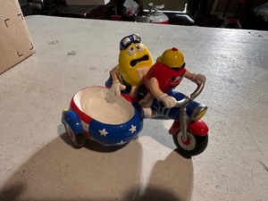 lot 106A image: M&Ms Candy Ceramic Holiday Forth of July Side-by-Side Motorcycle Candy Dish