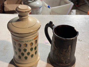 lot 98 image: Erin Liquor Decanter from Old Fitzgerald Distillery and Vintage Beer Stein